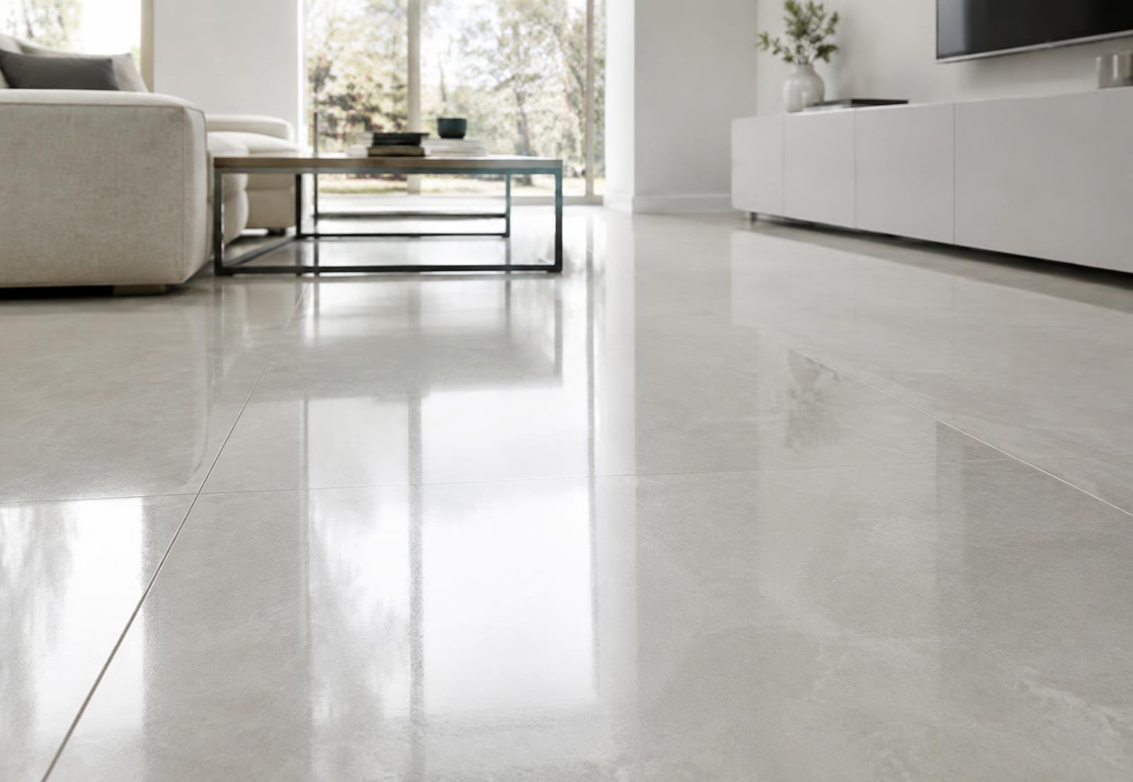 Piso em porcelanato em sala clara (imagem ilustrativa)